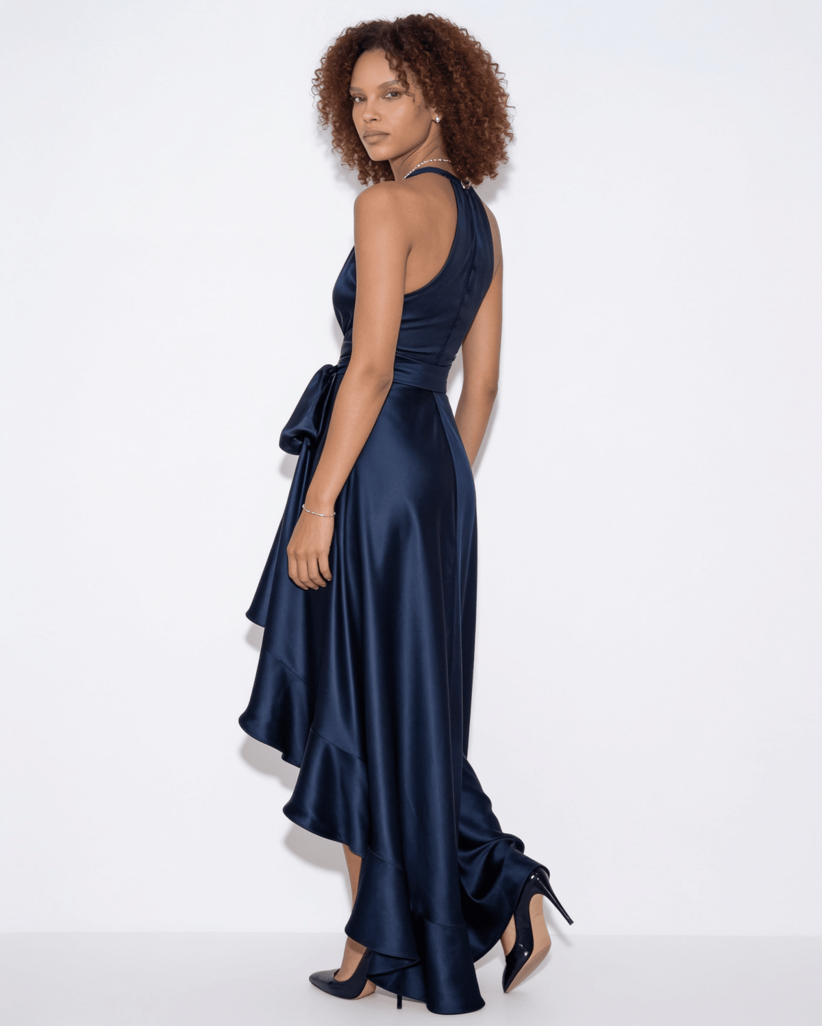 Satin Halter Wrap Maxi Dress