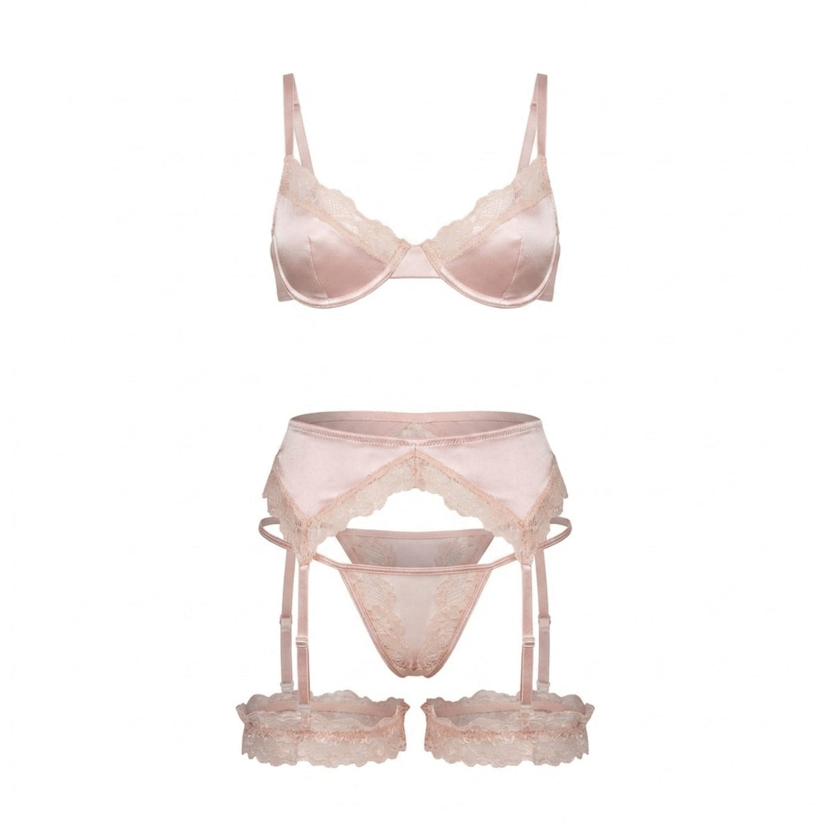 Satin Lace Four Piece Lingerie Set