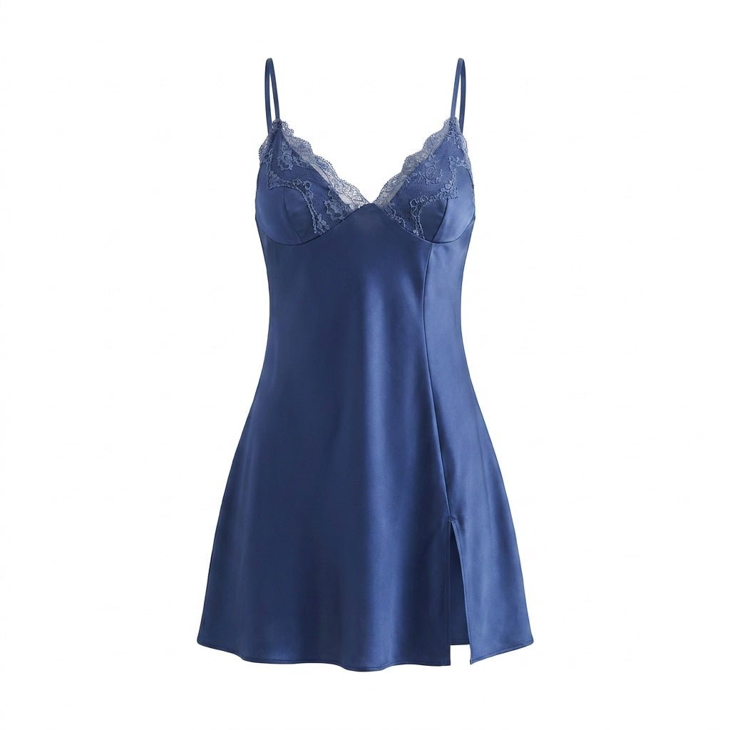 Satin Lace Trim Chemise and Robe Set