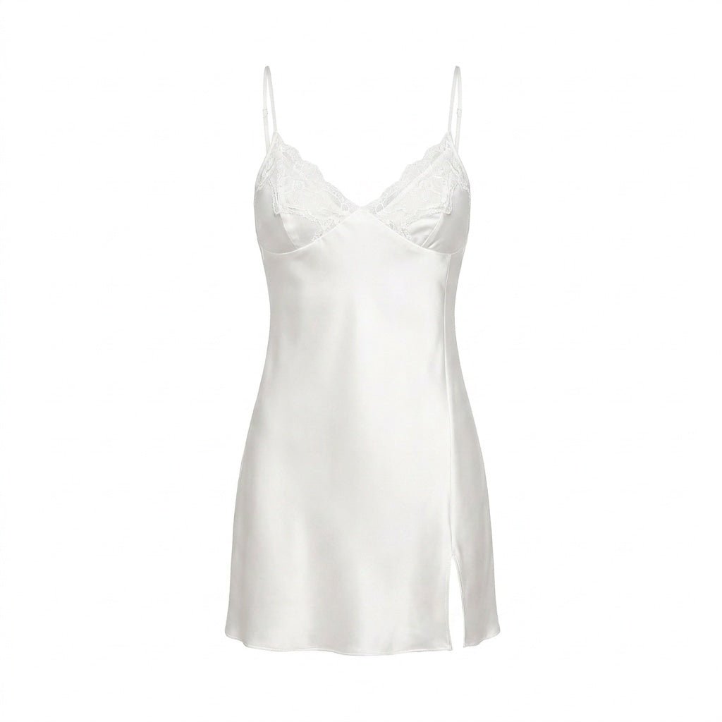 Satin Lace Trim Chemise and Robe Set