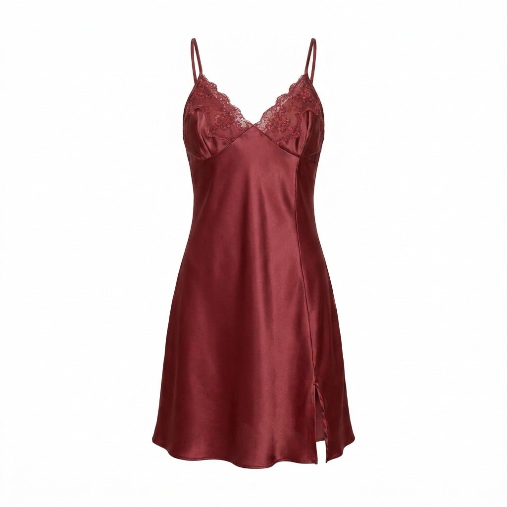 Satin Lace Trim Chemise and Robe Set