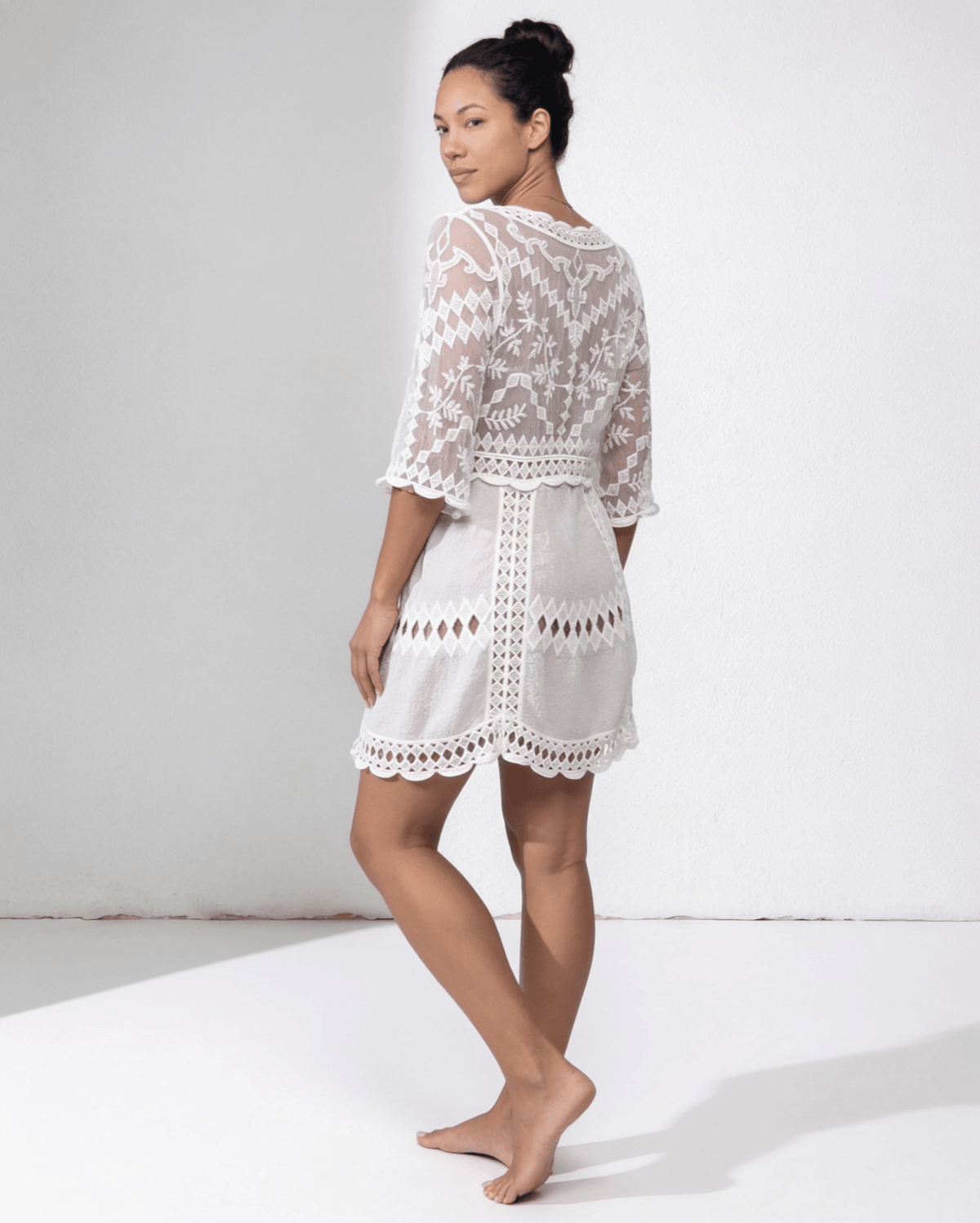 Sheer Crochet Cover-Up Mini Dress