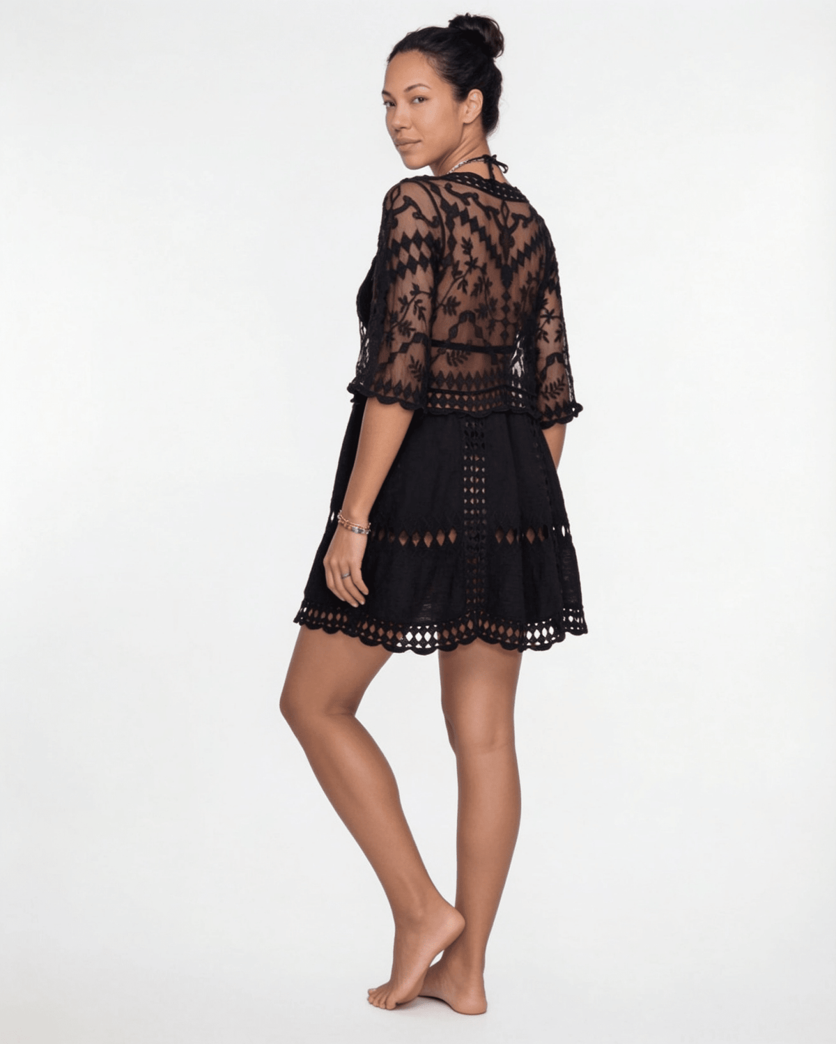 Sheer Crochet Cover-Up Mini Dress