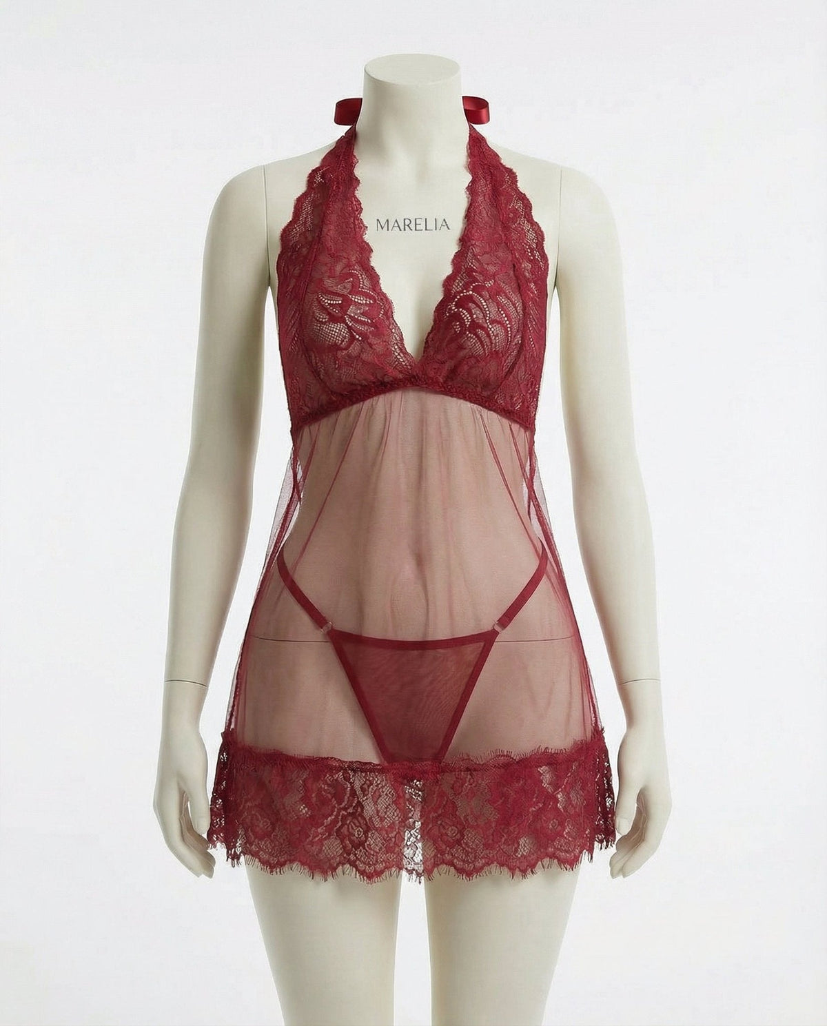 Sheer Mesh Babydoll With Lace Trim And Brief Set