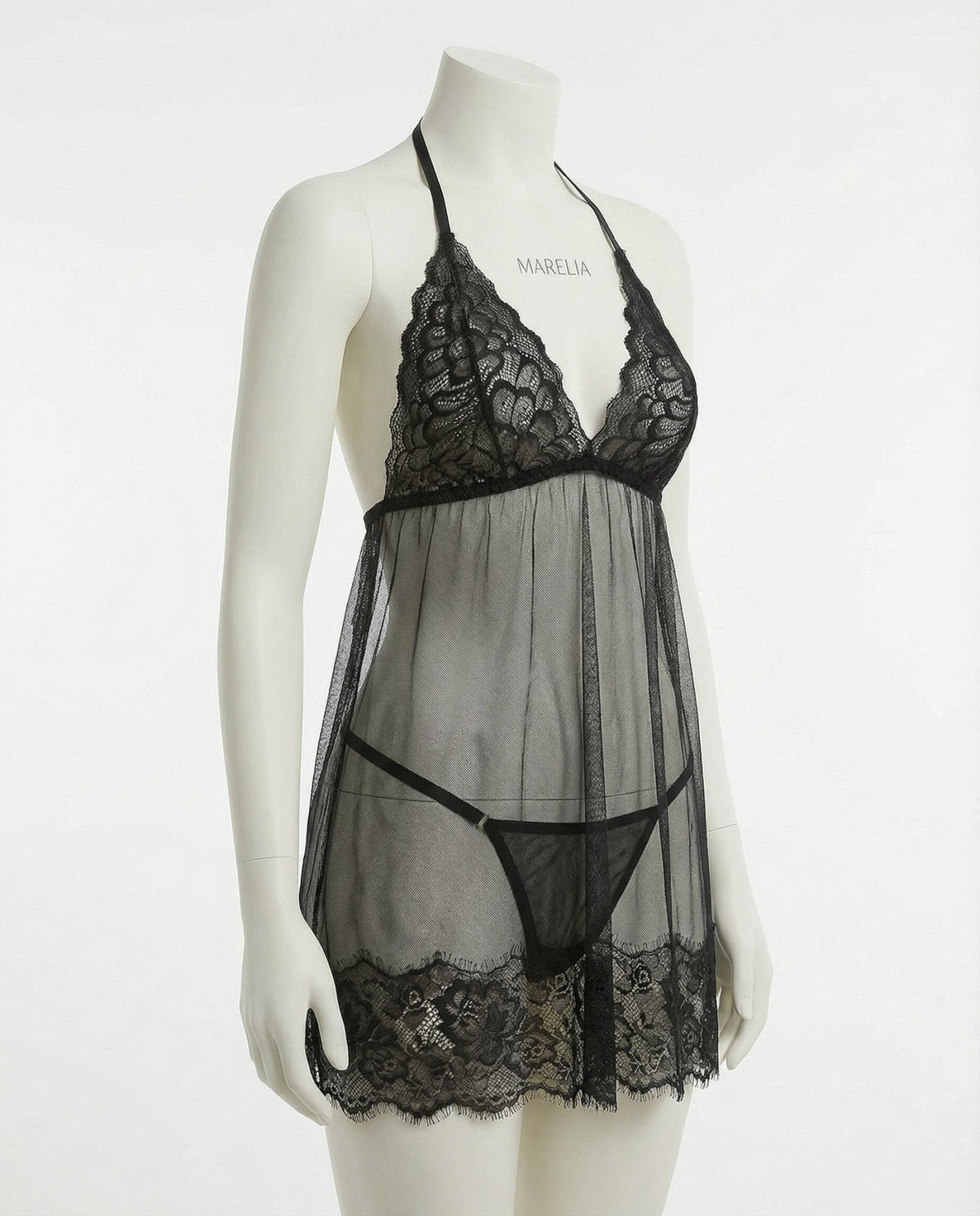 Sheer Mesh Babydoll With Lace Trim And Brief Set