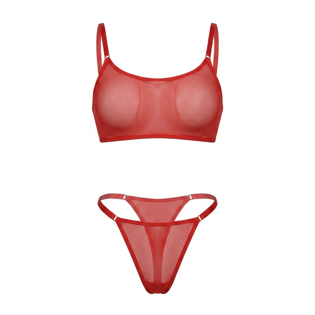 Sheer Mesh Bralette and Thong Set