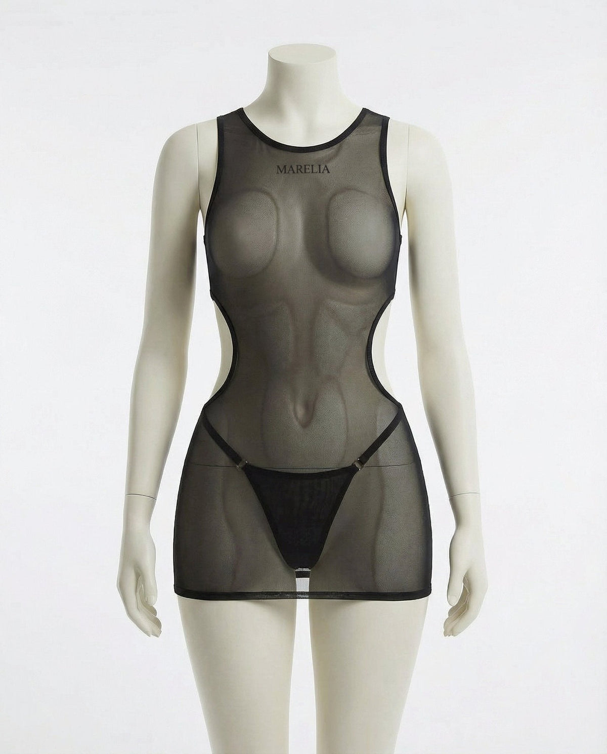 Sheer Mesh Cutout Chemise With Halter Neck