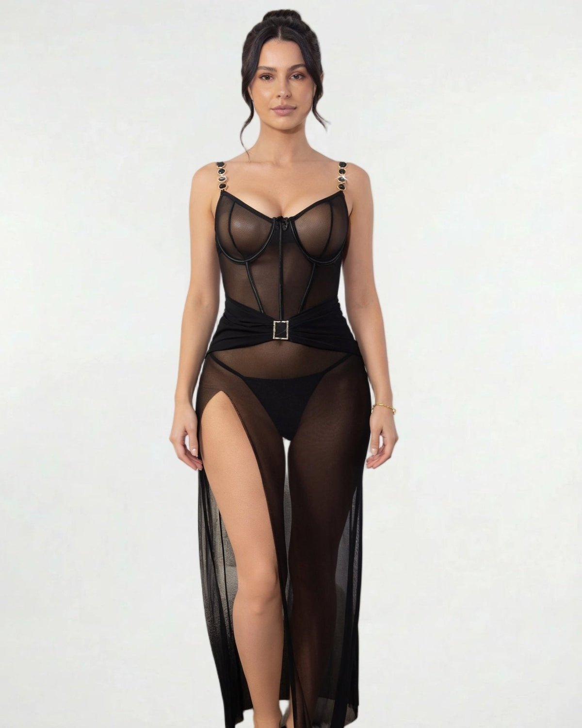 Sheer Mesh Lingerie Dress And G-String Set