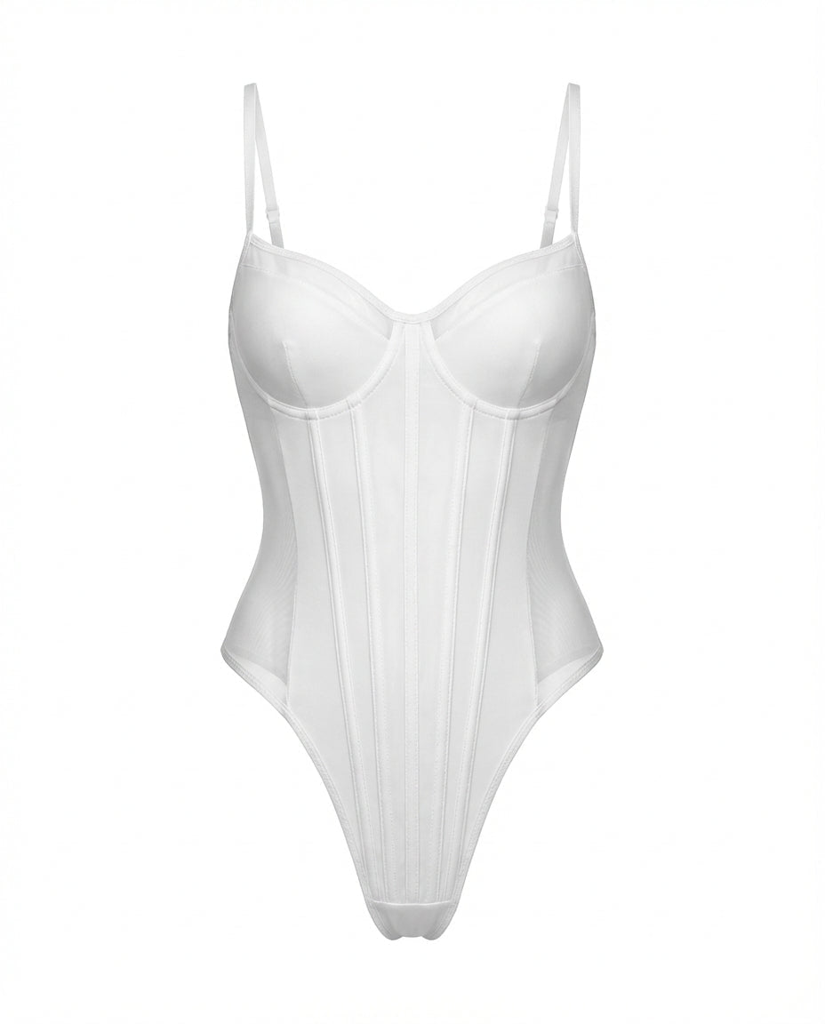 Sheer Mesh Seamed Underwire Bodysuit