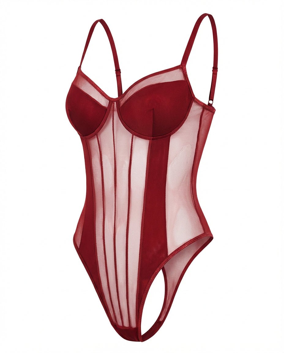 Sheer Mesh Seamed Underwire Bodysuit