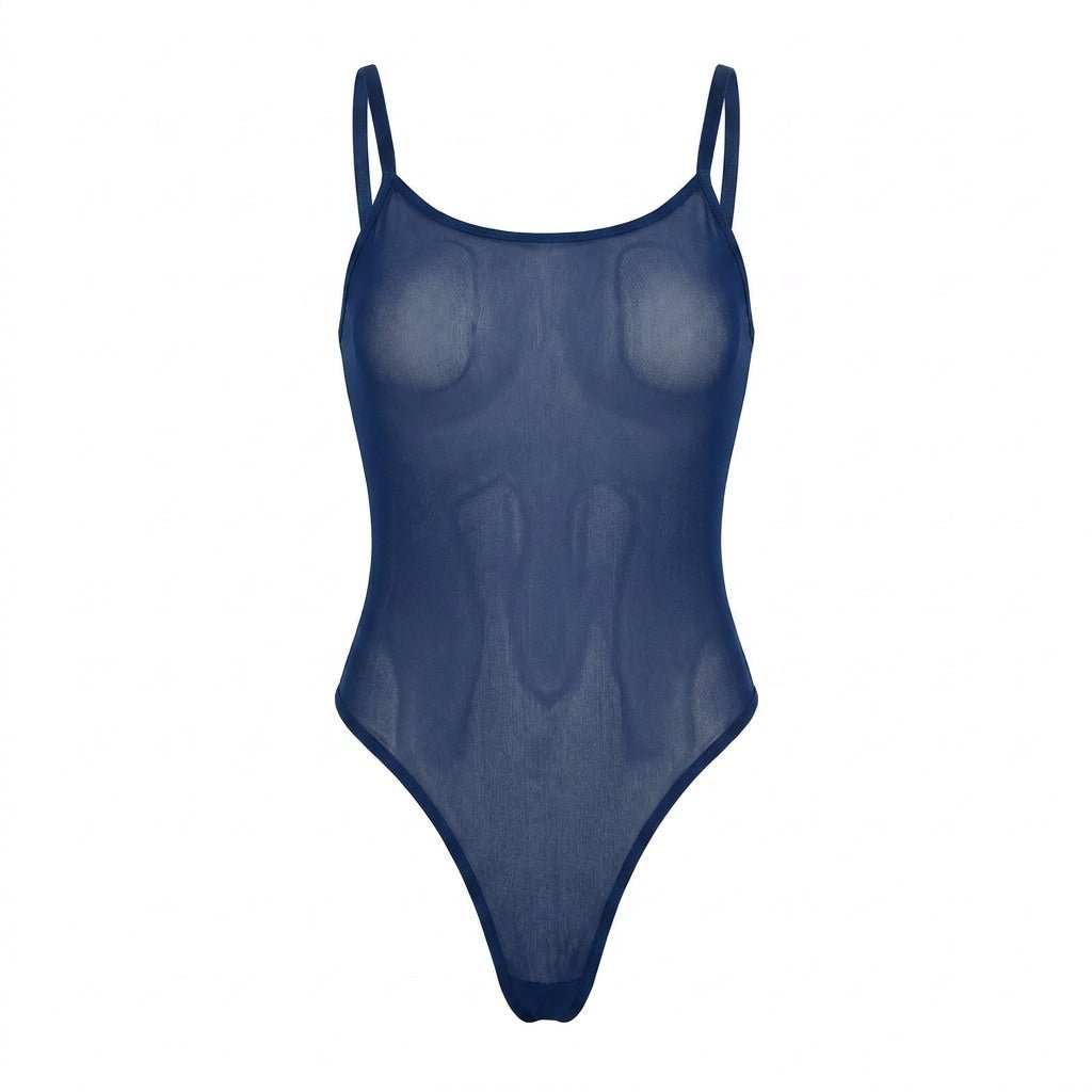 Sheer Mesh Spaghetti Strap Bodysuit