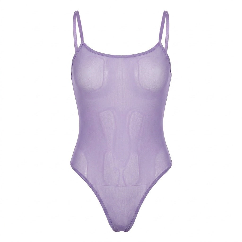 Sheer Mesh Spaghetti Strap Bodysuit