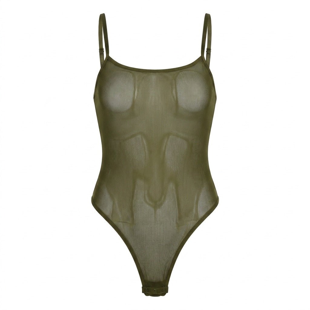 Sheer Mesh Spaghetti Strap Bodysuit