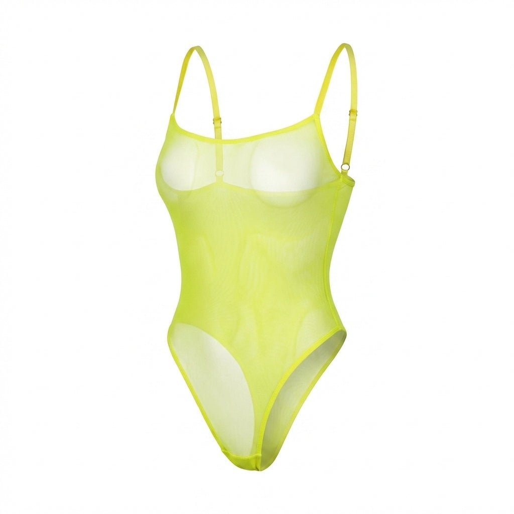 Sheer Mesh Spaghetti Strap Bodysuit