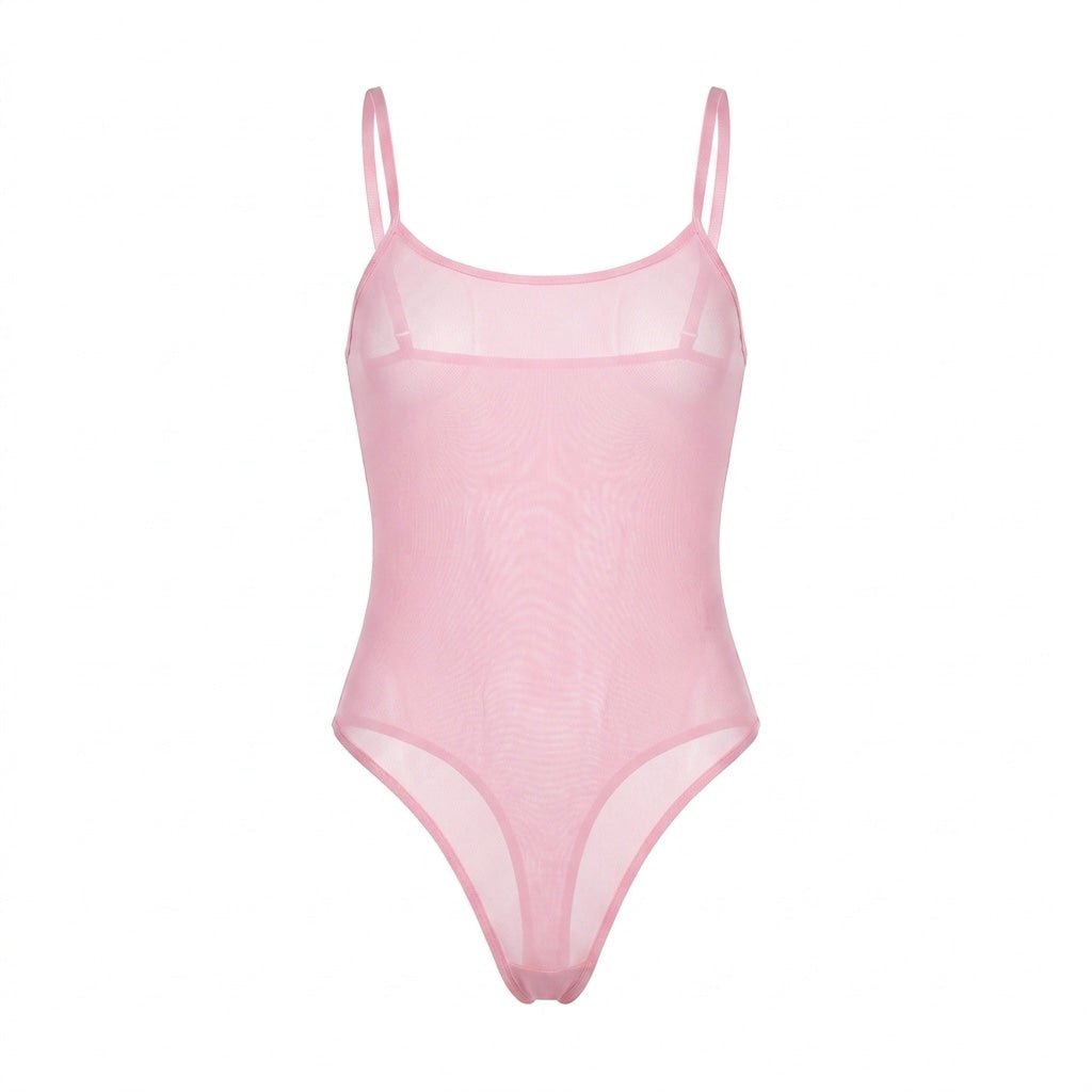 Sheer Mesh Spaghetti Strap Bodysuit