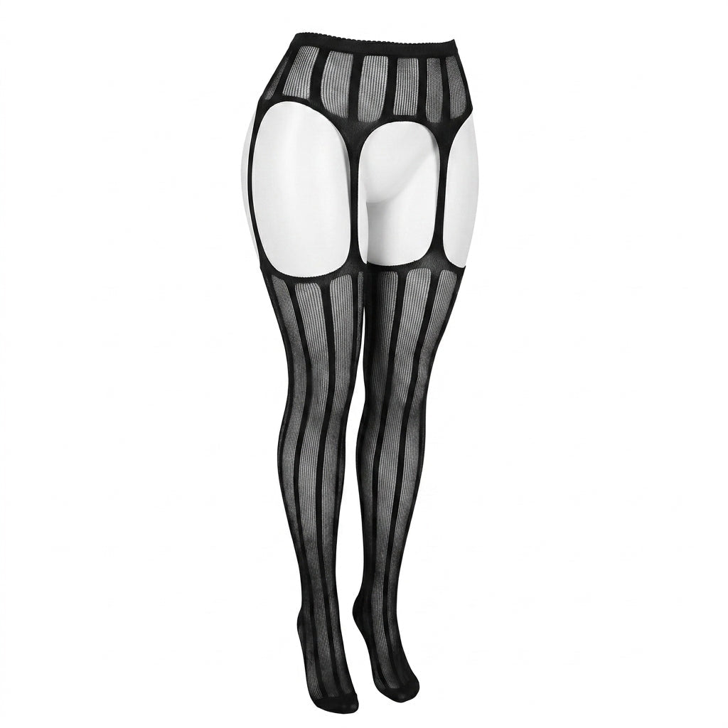 Sheer Striped Suspender Stockings Set