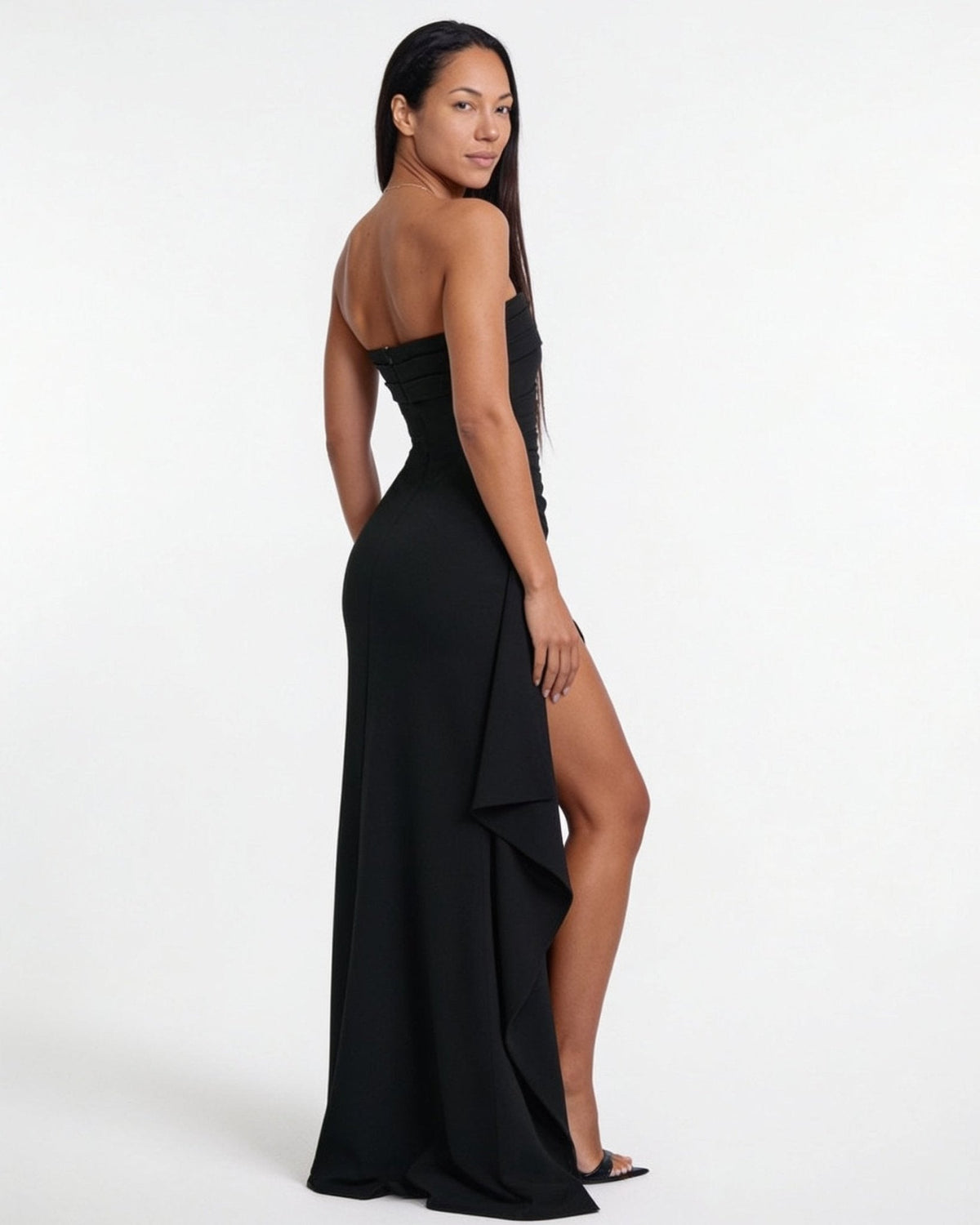Strapless Ruched Fishtail Maxi Gown