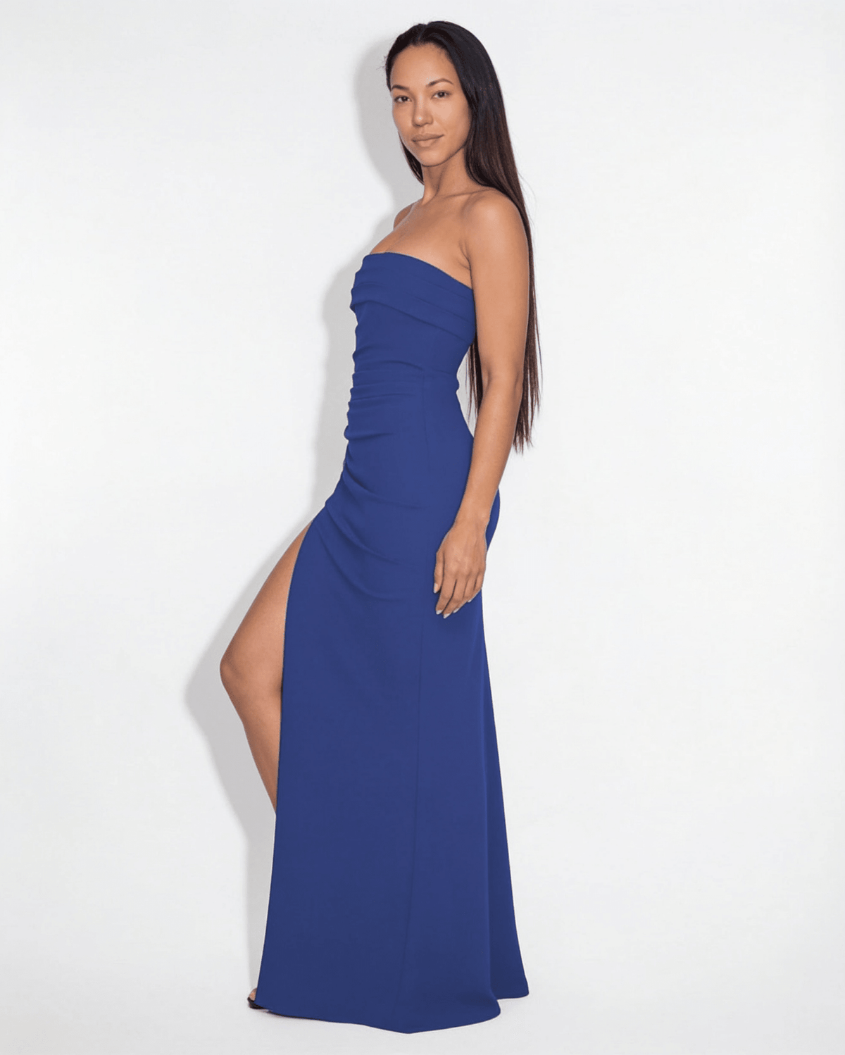 Strapless Ruched Fishtail Maxi Gown
