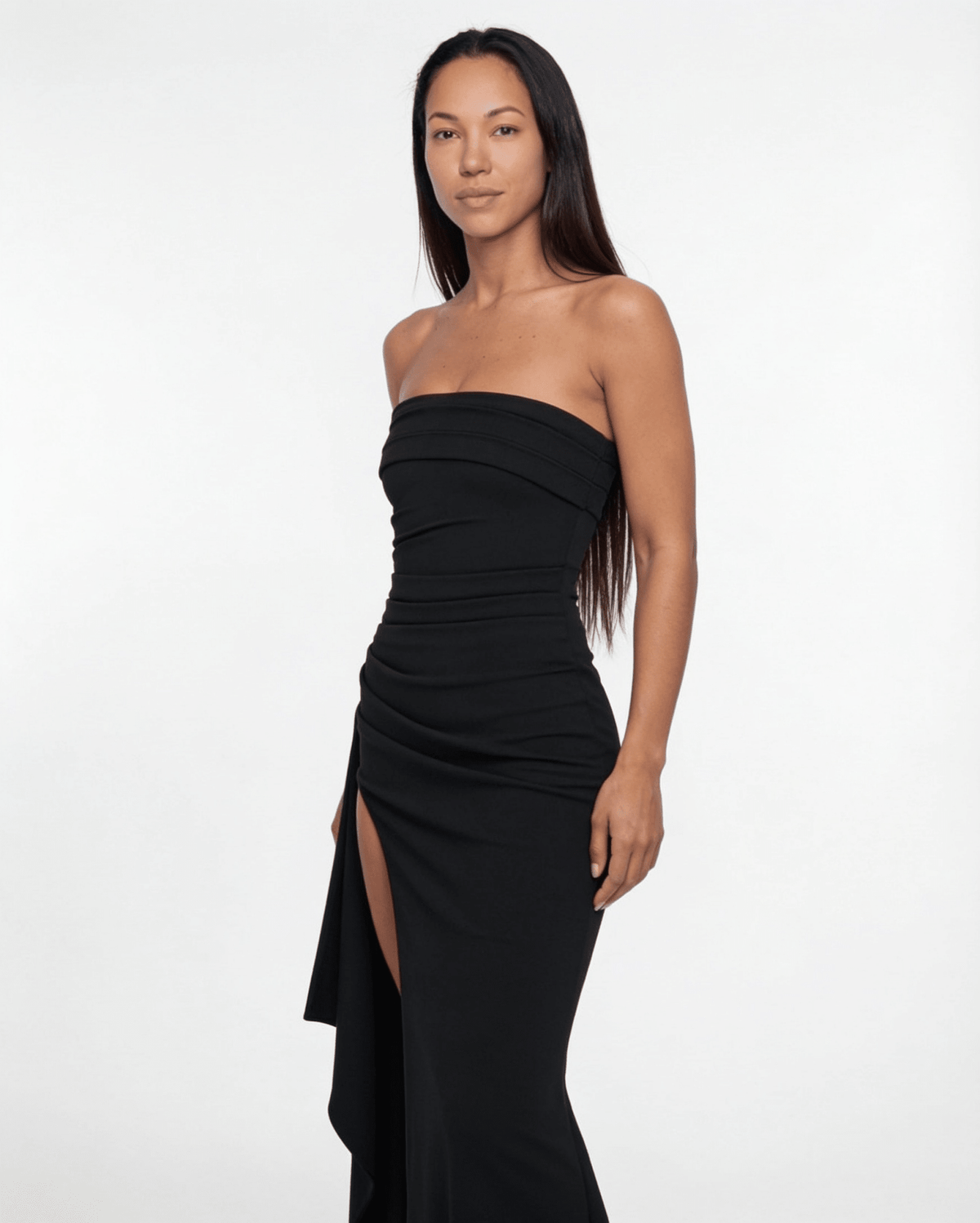 Strapless Ruched Fishtail Maxi Gown