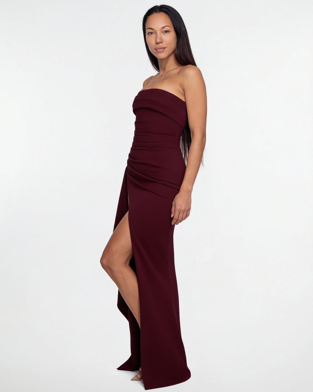 Strapless Ruched Fishtail Maxi Gown