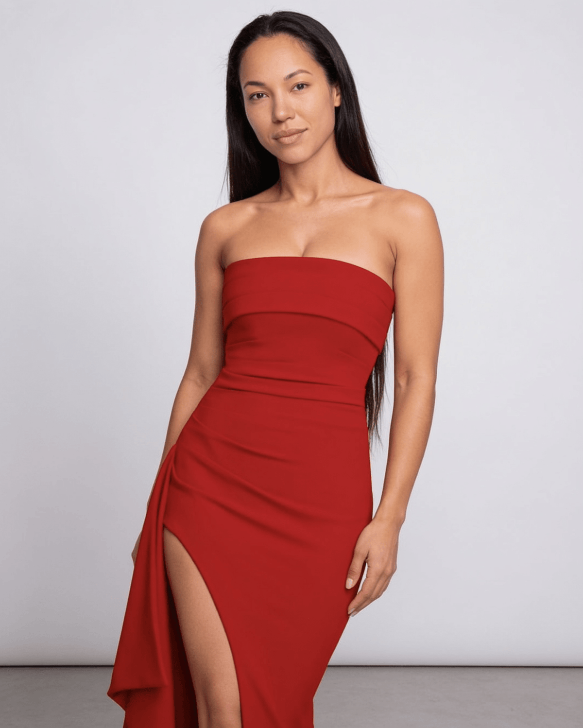 Strapless Ruched Fishtail Maxi Gown
