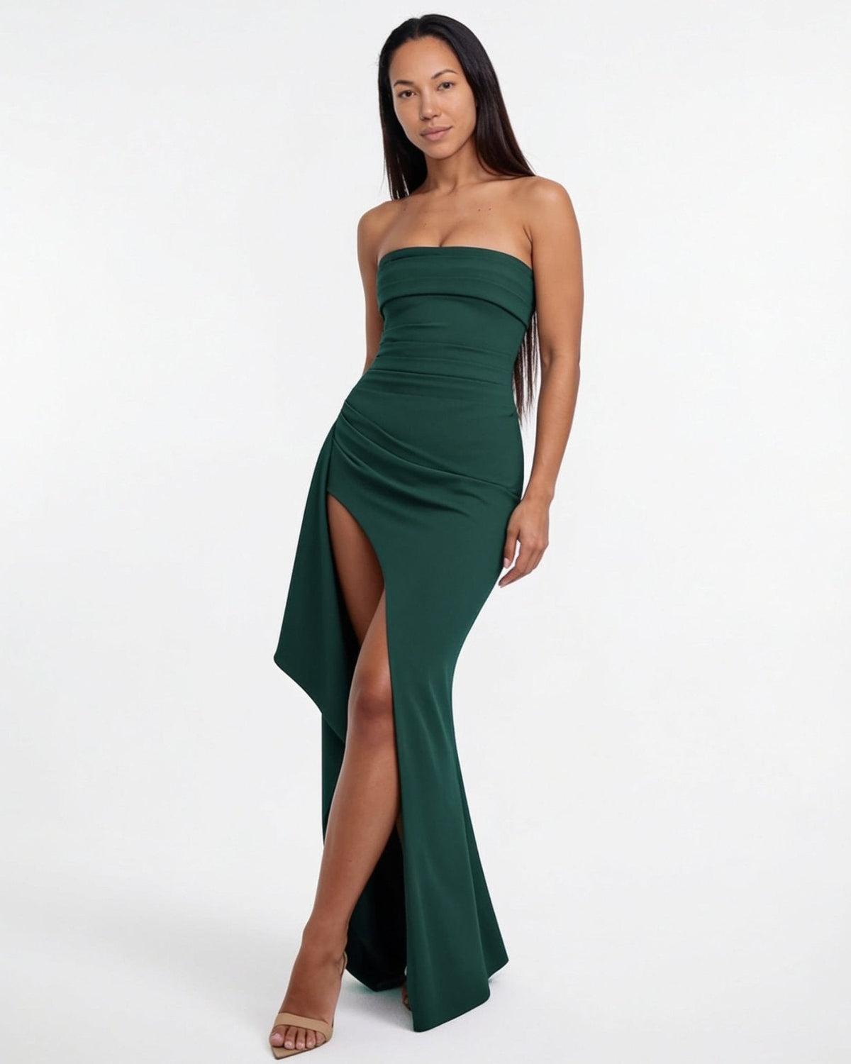 Strapless Ruched Fishtail Maxi Gown