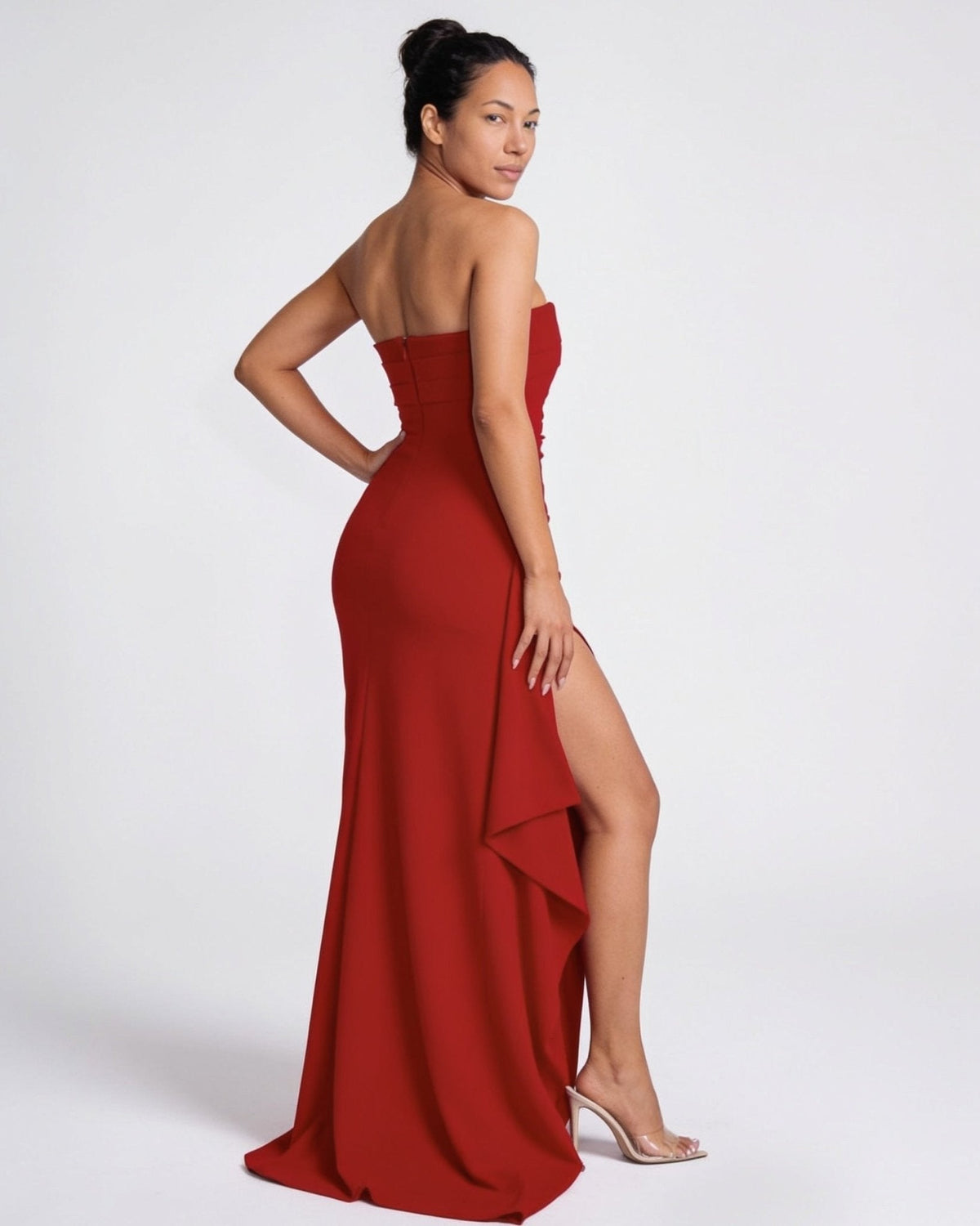 Strapless Ruched Fishtail Maxi Gown