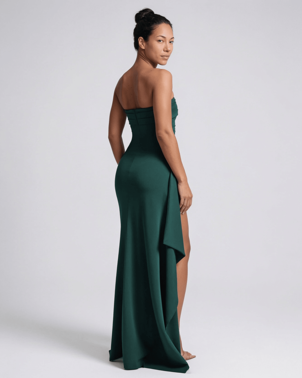 Strapless Ruched Fishtail Maxi Gown