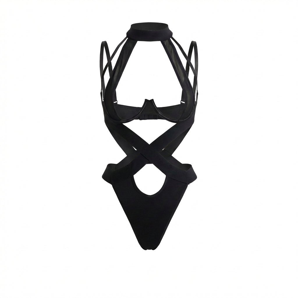 Strappy Halter Teddy With Cutout Panels