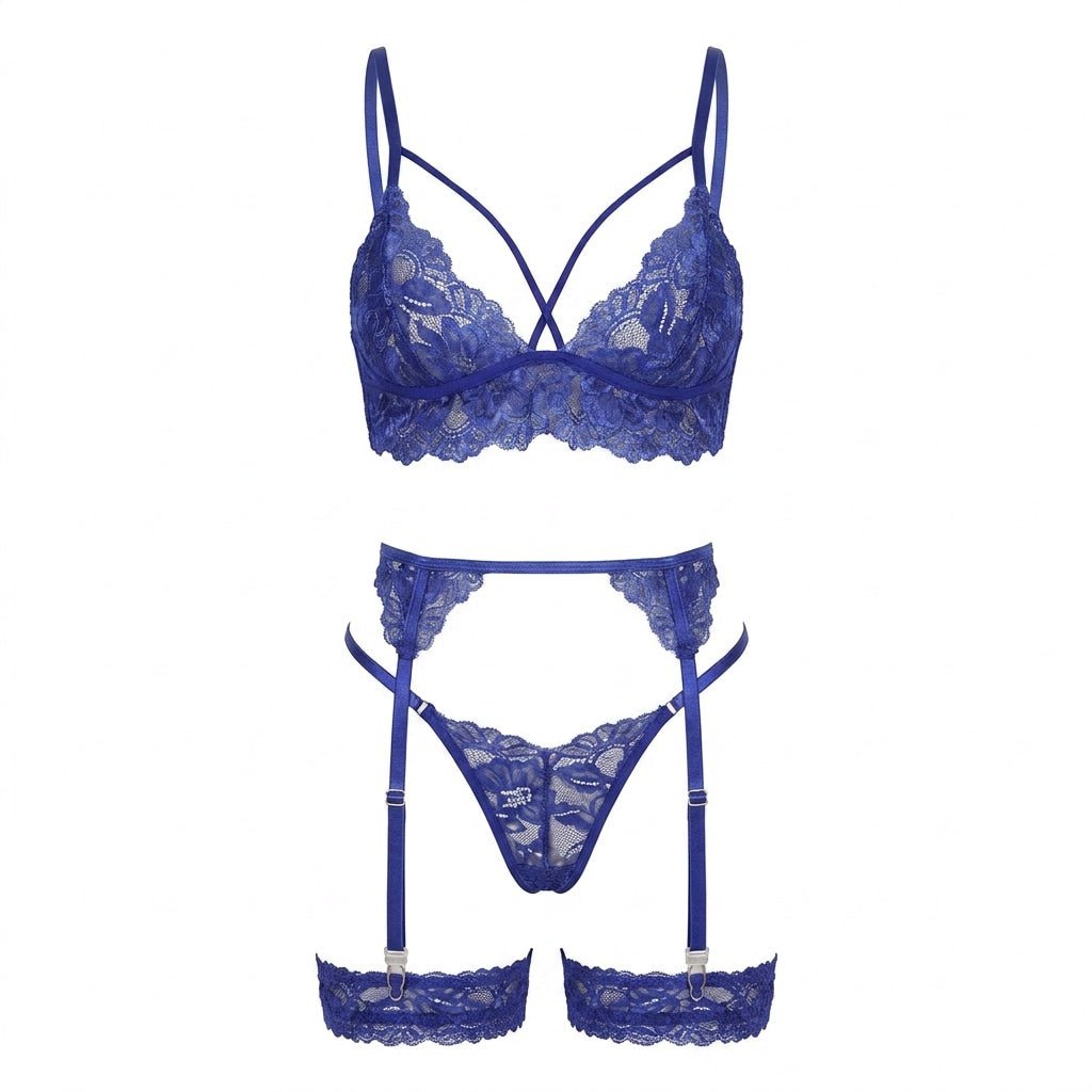 Strappy Lace Four Piece Lingerie Set