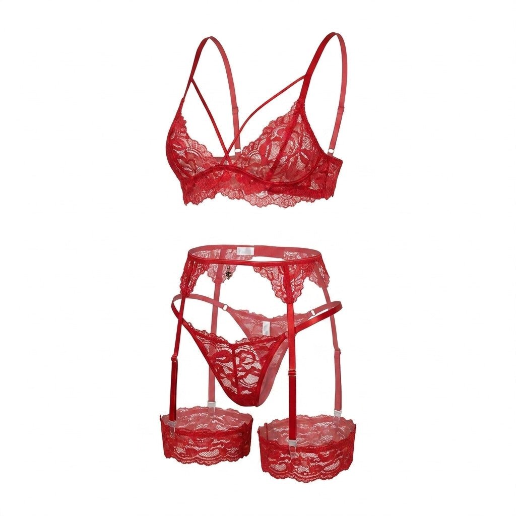 Strappy Lace Four Piece Lingerie Set