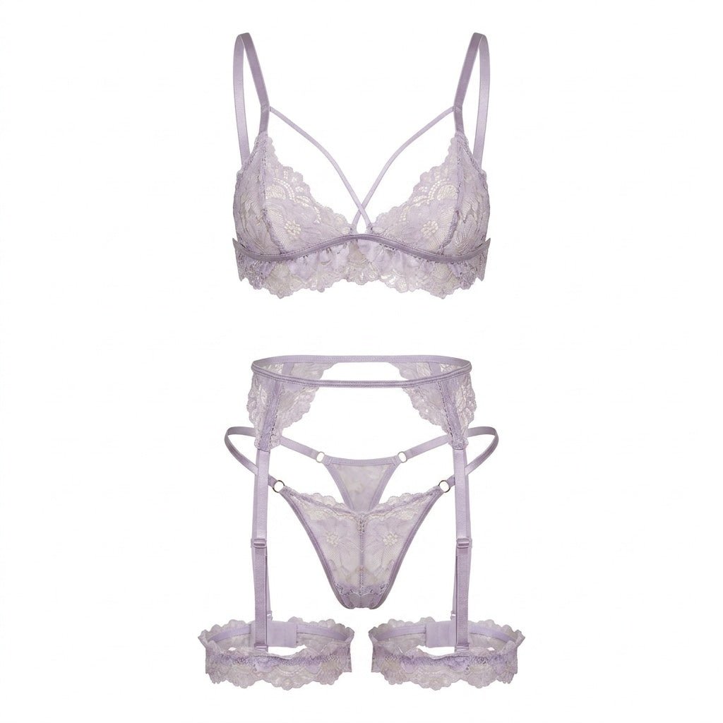 Strappy Lace Four Piece Lingerie Set
