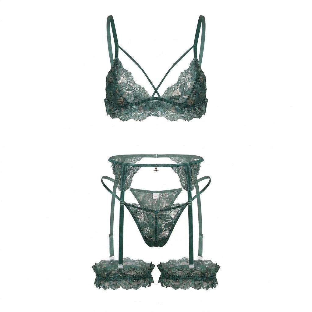 Strappy Lace Four Piece Lingerie Set