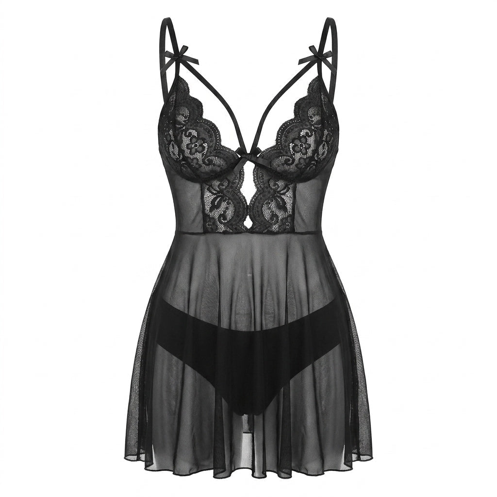 Strappy Lace Mesh Babydoll