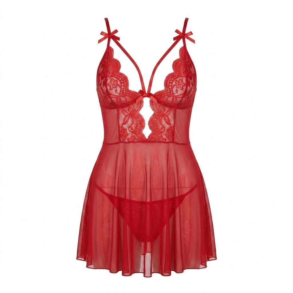 Strappy Lace Mesh Babydoll