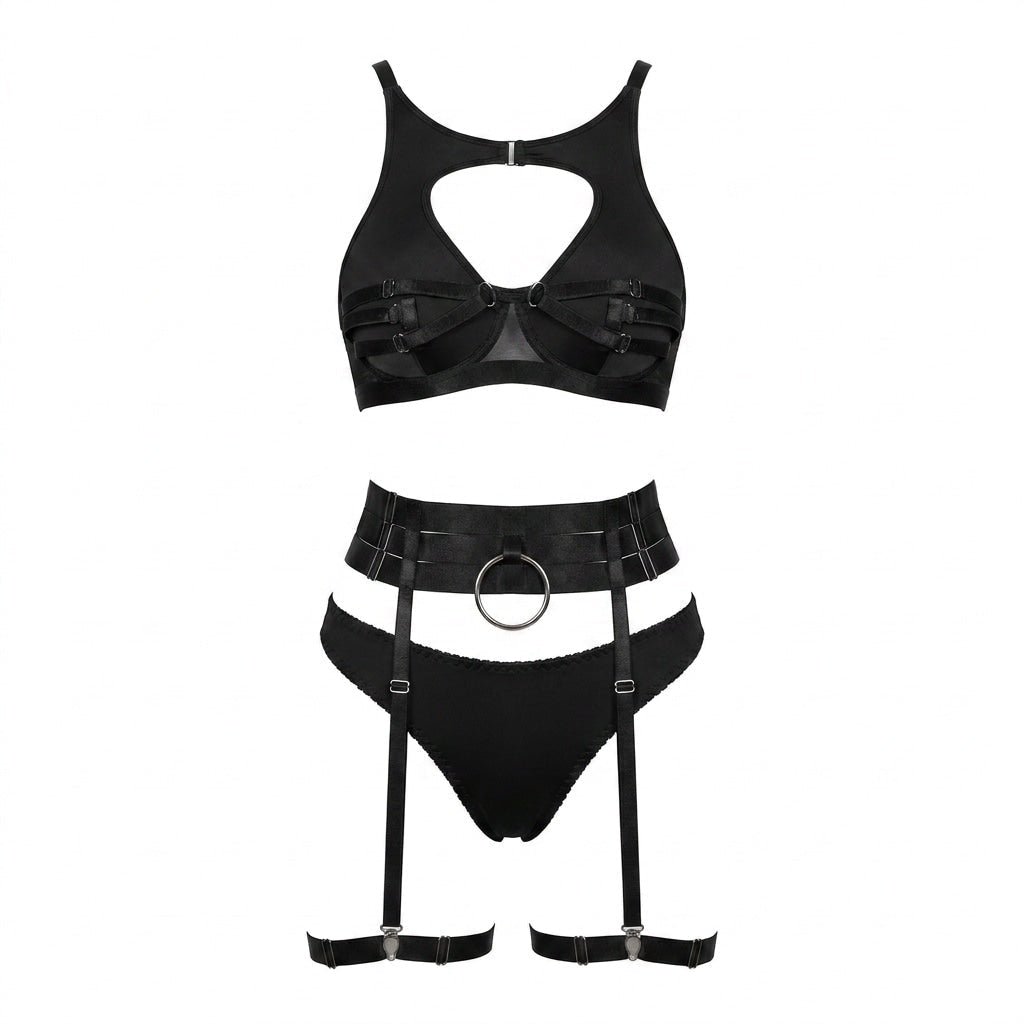 Strappy Mesh Crop Bra Lingerie Set