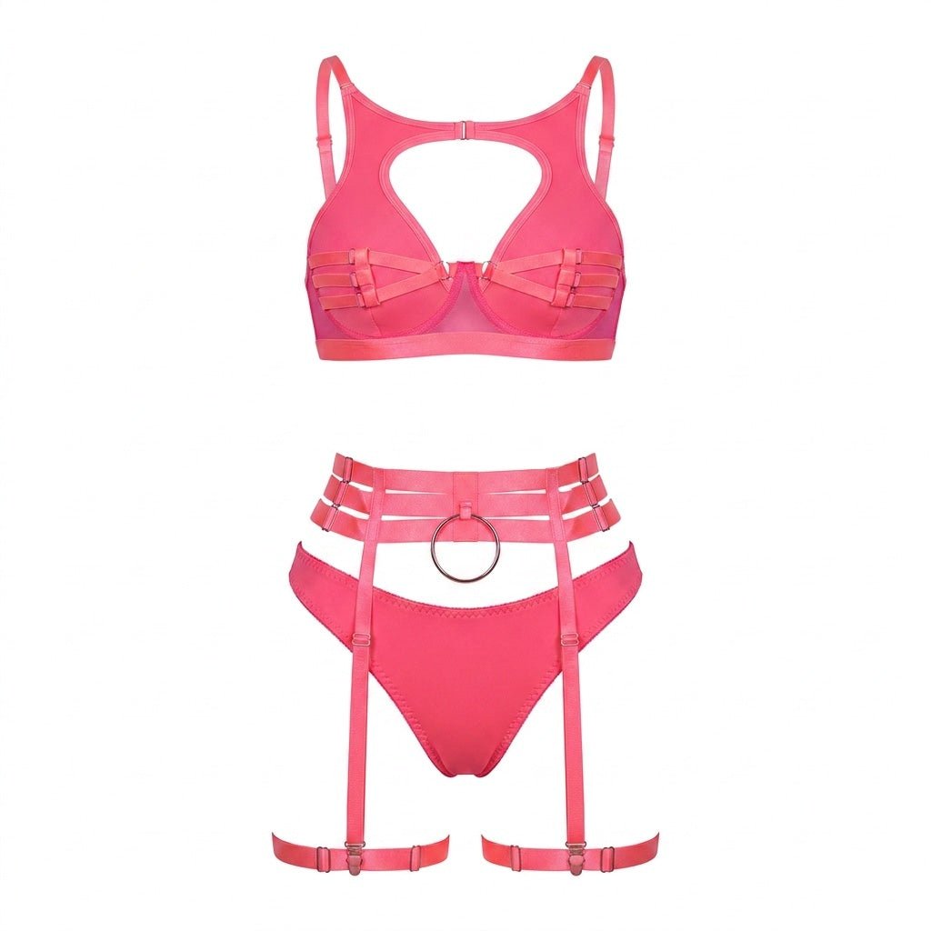 Strappy Mesh Crop Bra Lingerie Set