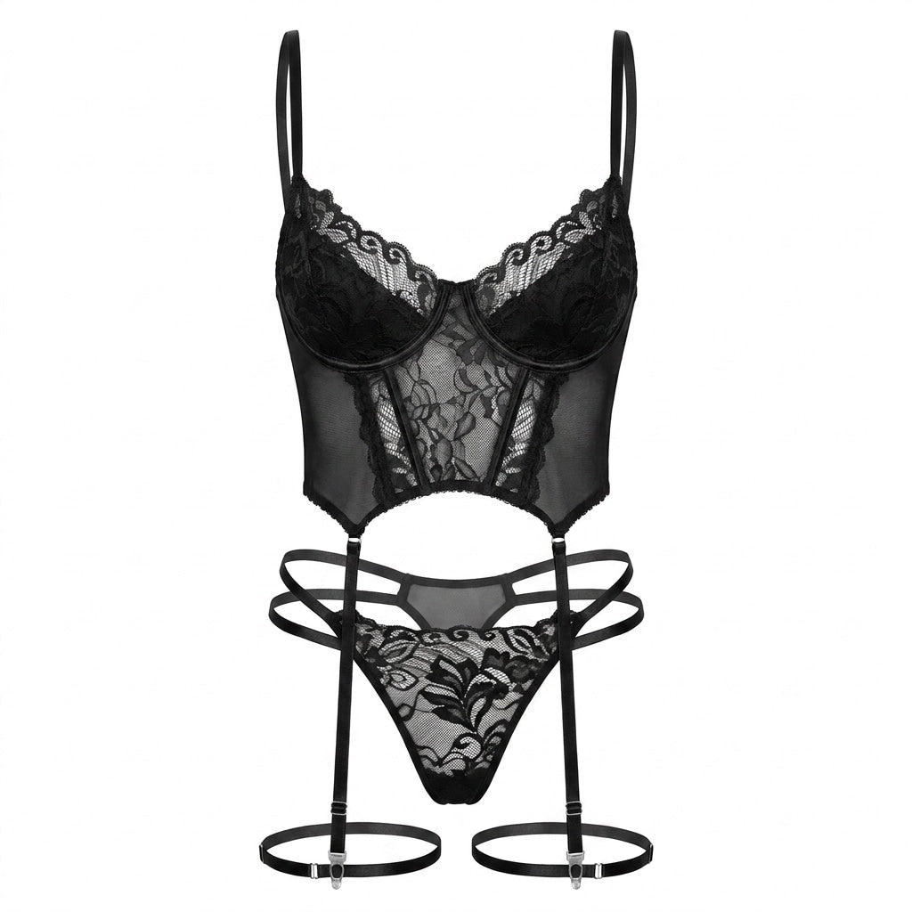 Underwired Lace Corset Lingerie Set