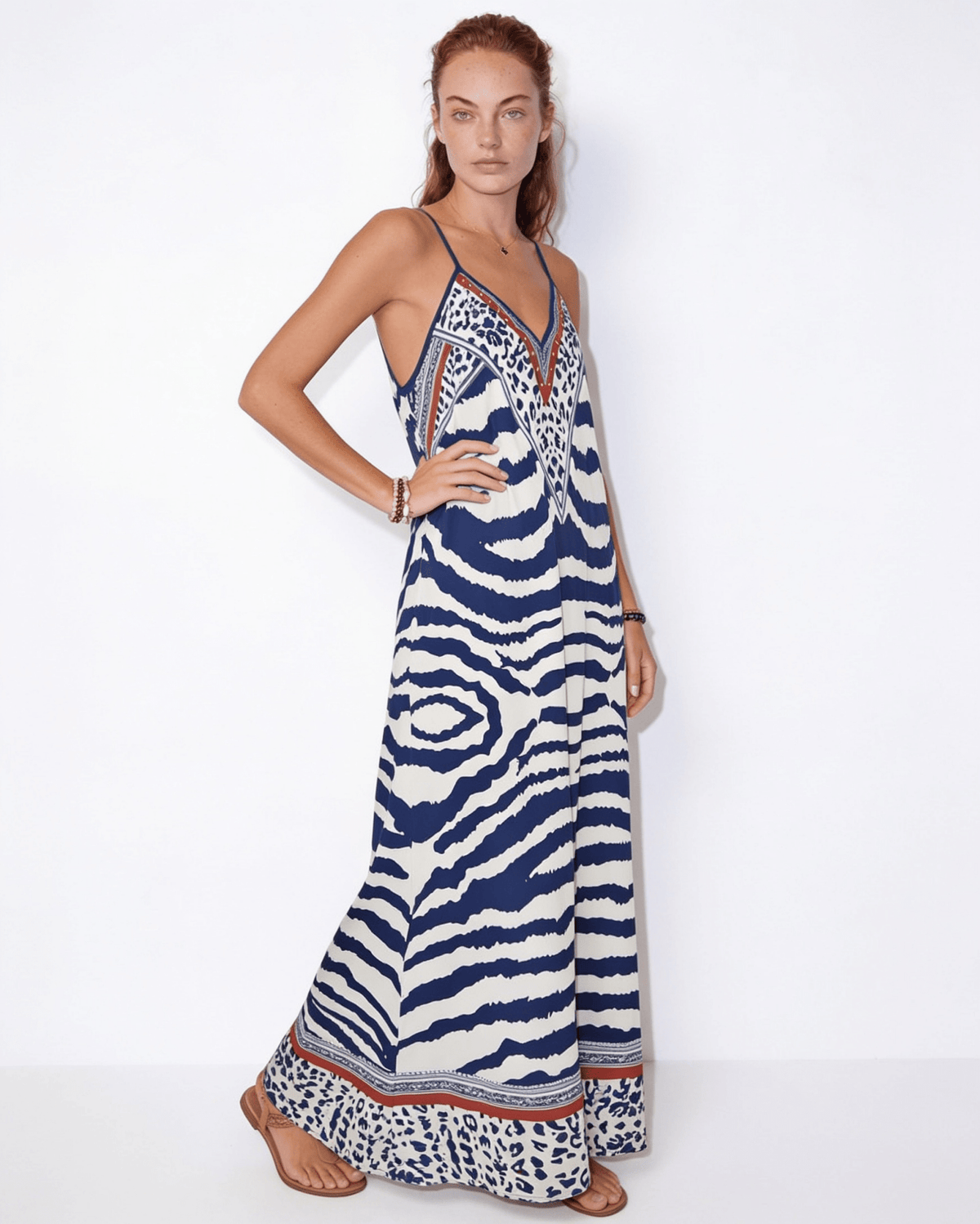 V-Neck Abstract Print Maxi Dress