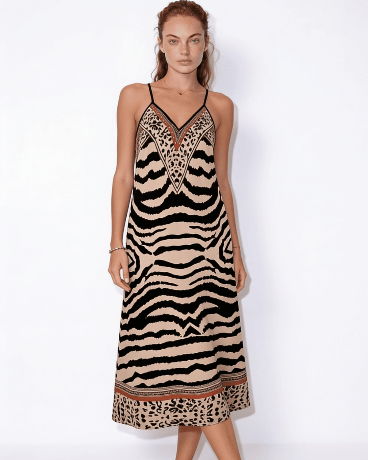 V-Neck Abstract Print Maxi Dress
